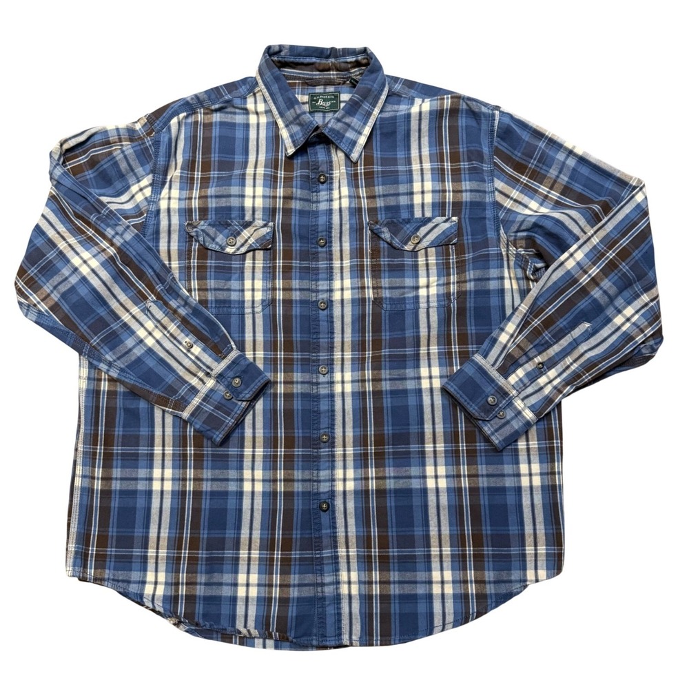 G H Bass Co Plaid 100% Cotton Flannel Long Sleeve Button Up Shirt Men XL